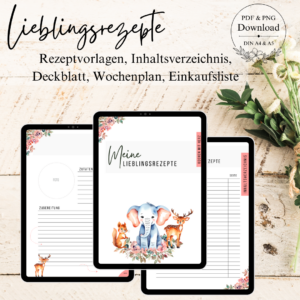 Meine Lieblingsrezepte | Rezeptvorlage, Wochenplan, Einkaufsliste  | PDF zum Drucken