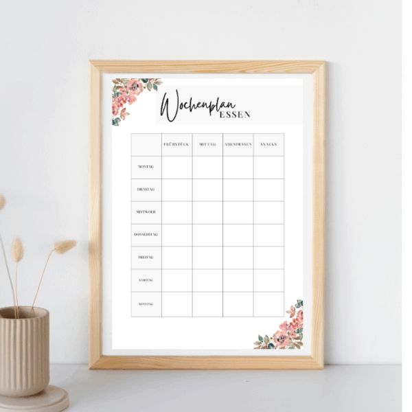 Wochenplan zum Ausdrucken PDF - mit Blumenmotiv - Kinderrezepte