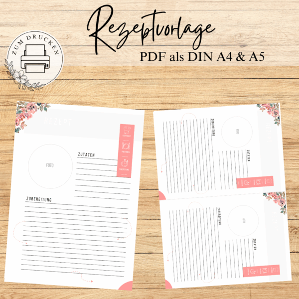 Rezeptkarte zum Ausdrucken | Blumenmotiv | PDF – Bild 3